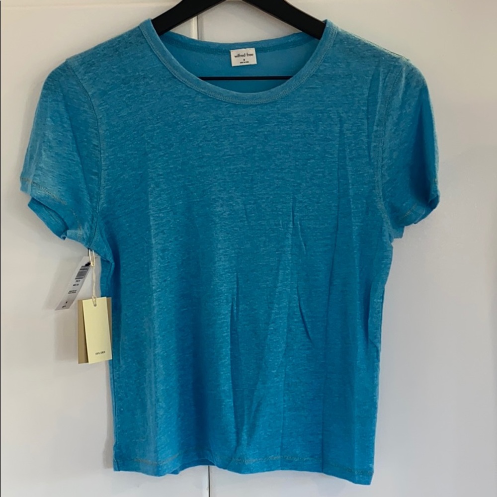Aritzia Wilfred GO-TO LINEN T-SHIRT in Aqua Blue